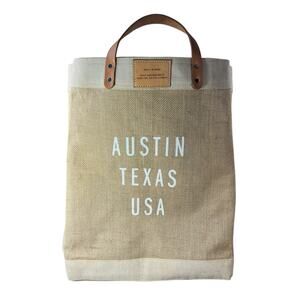 Apolis Global Citizen Market Bag Jute Tote Austin Texas USA Leather Handles